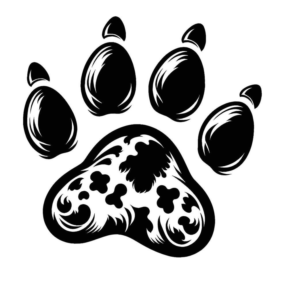 A black and white paw print on a white background vector