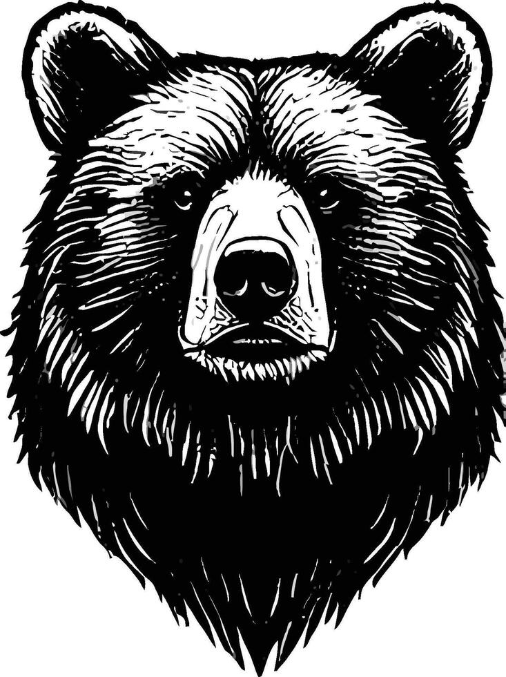 A black and white drawing of a bear head vector
