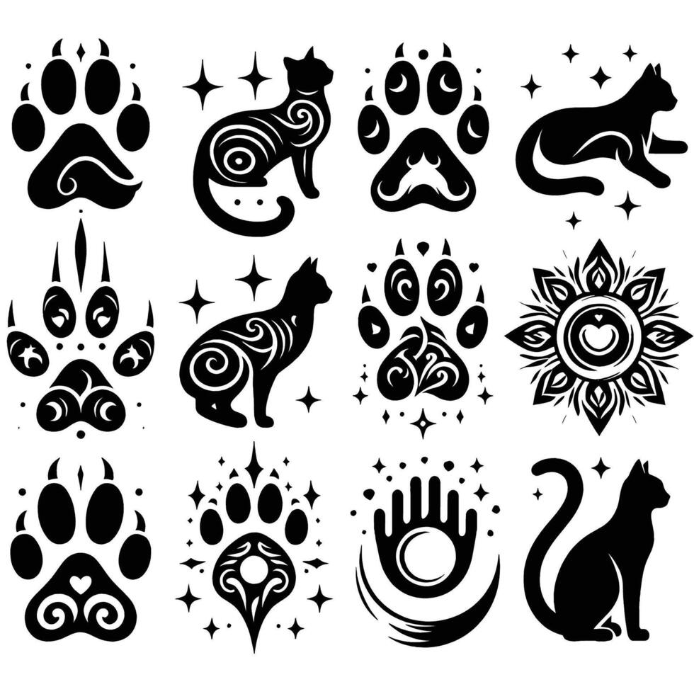 Cat paw prints and paw prints vector