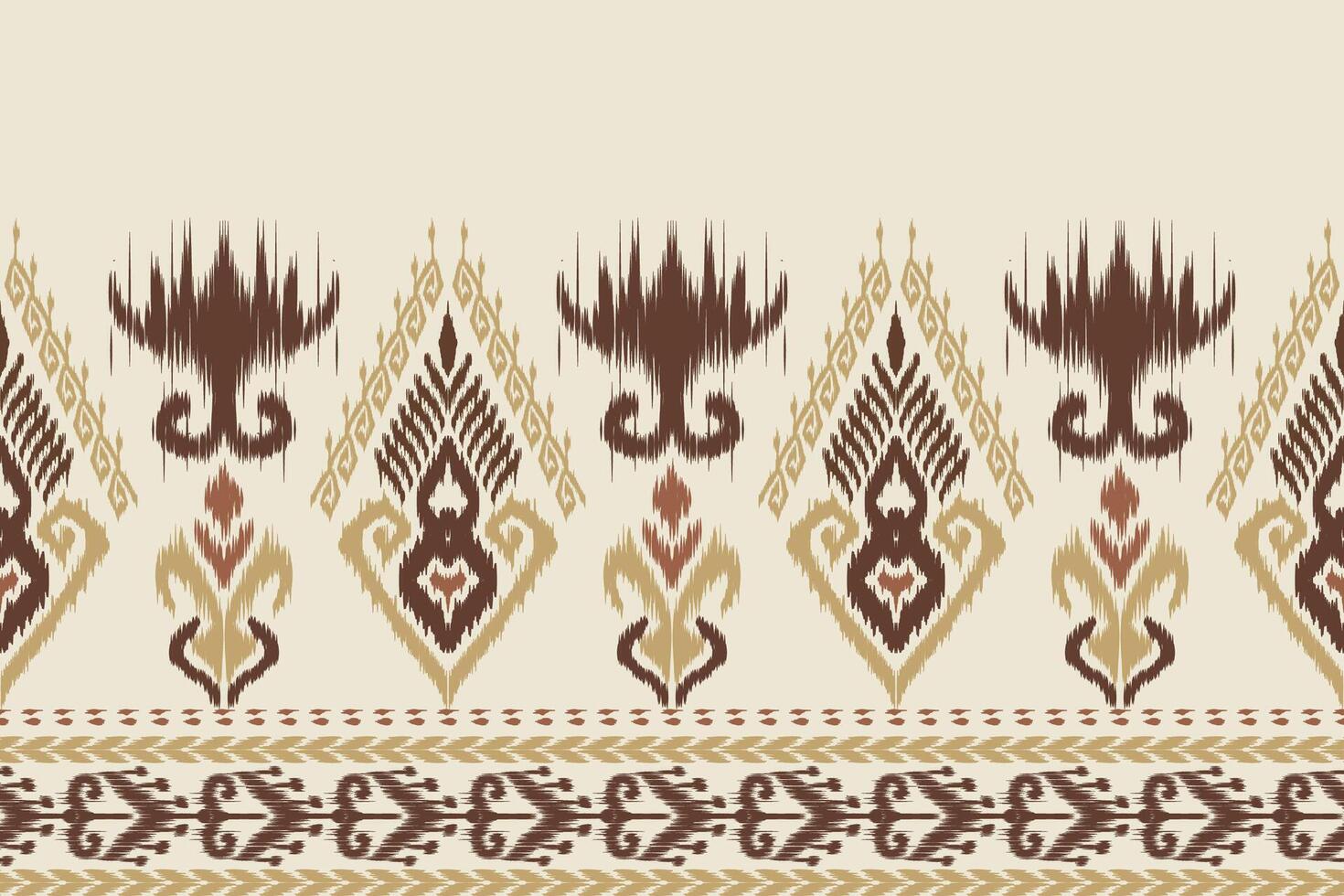 Traditional seamless brown ikat fabric pattern with ethnic and tribal motifs. Bohemian inspired design, perfect for textiles, home decor, fashion and wallpaper with cultural and handcraft influences. vector