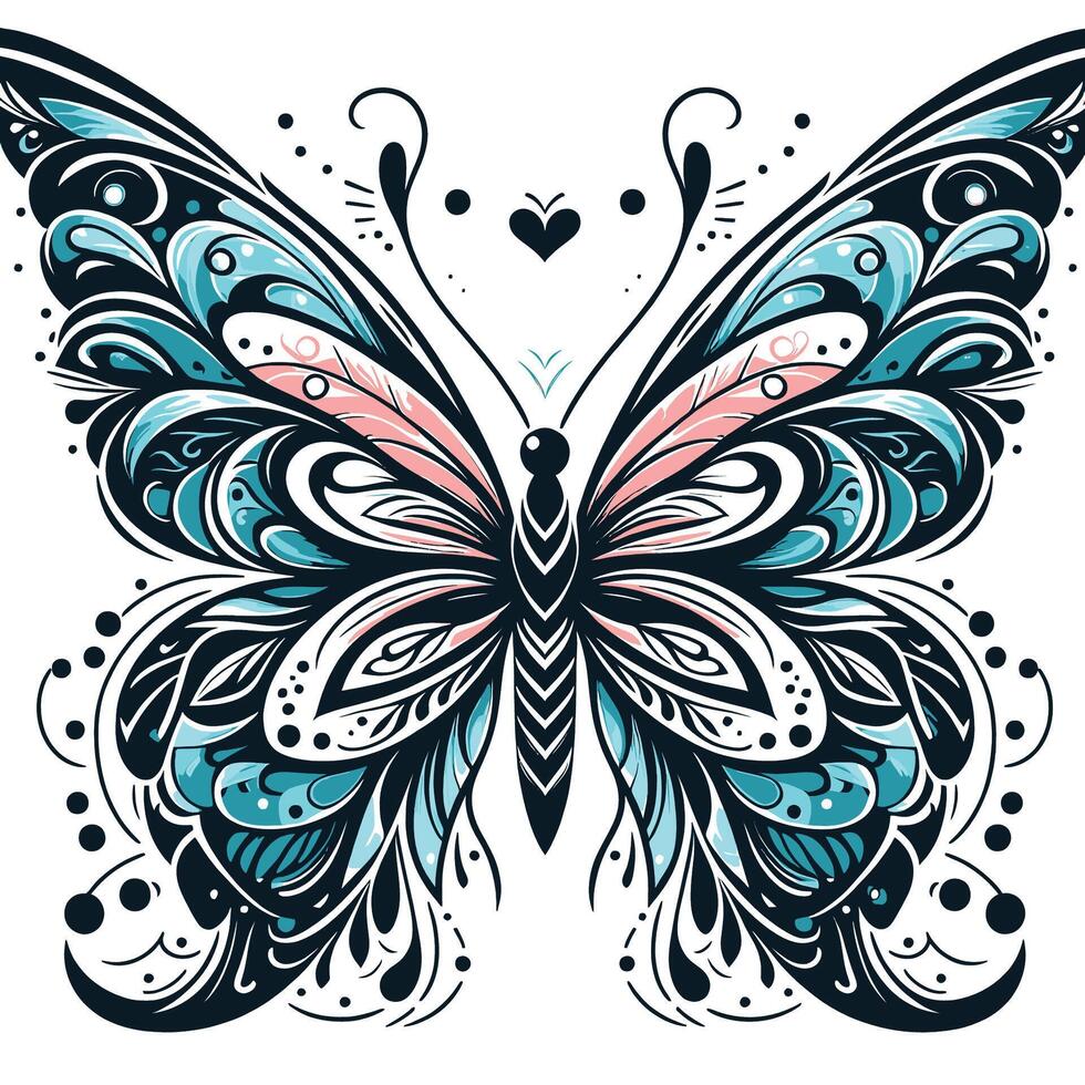 A butterfly with ornate patterns and a heart vector