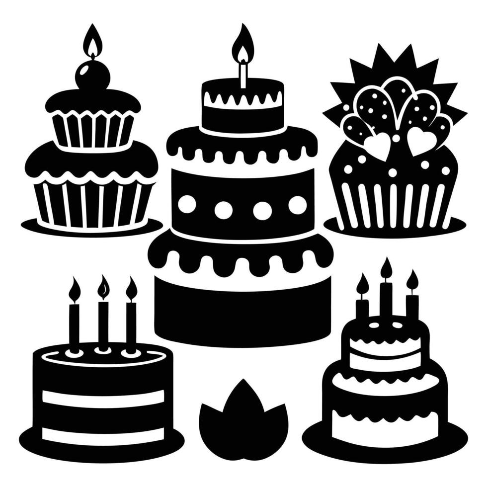 Black Silhouette Birthday Cake Collection for Party Themes vector