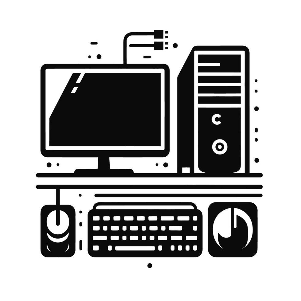 Computer monitor, keyboard and mouse icon illustration vector