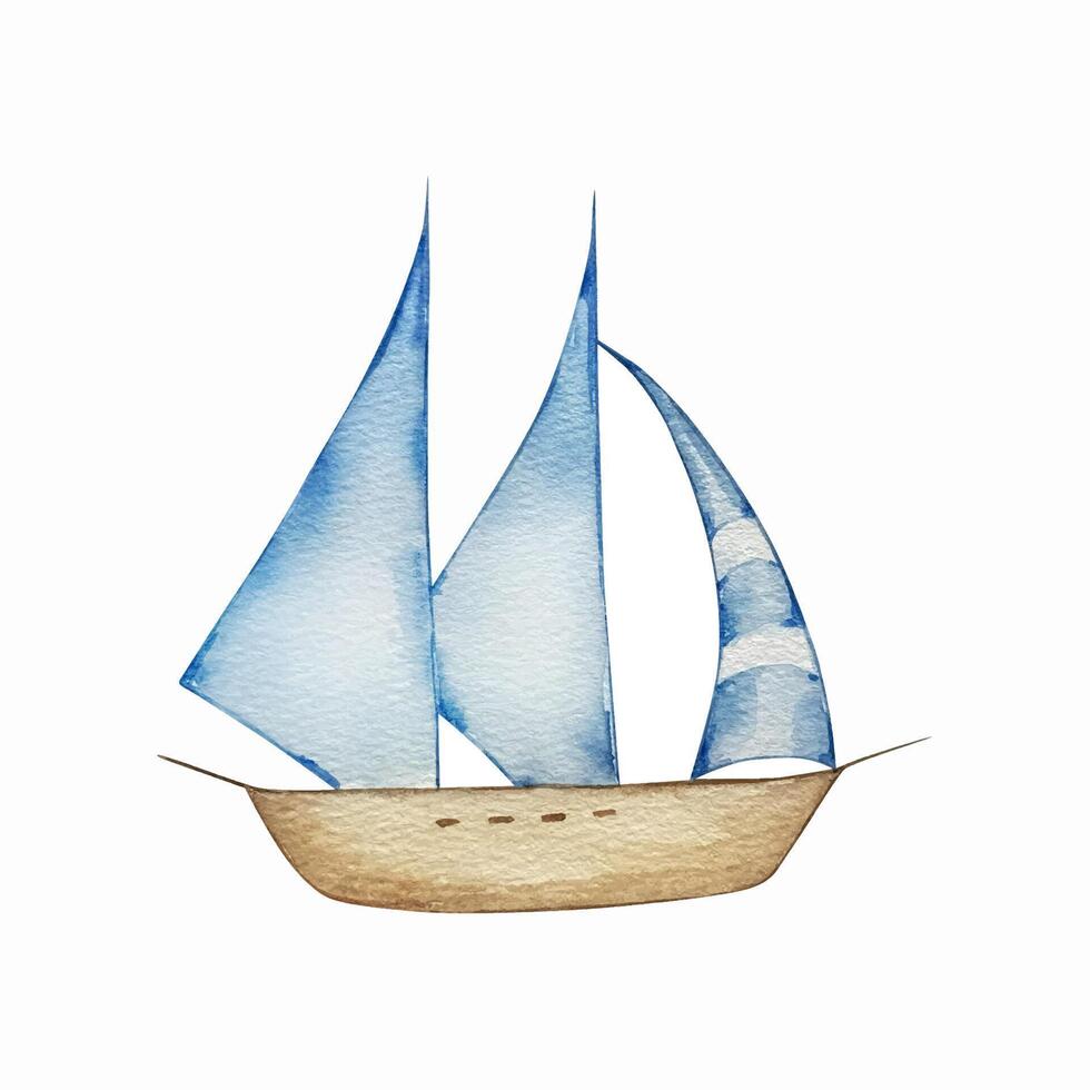 Watercolor classic sailboat, nursery dreams illustration for car vector