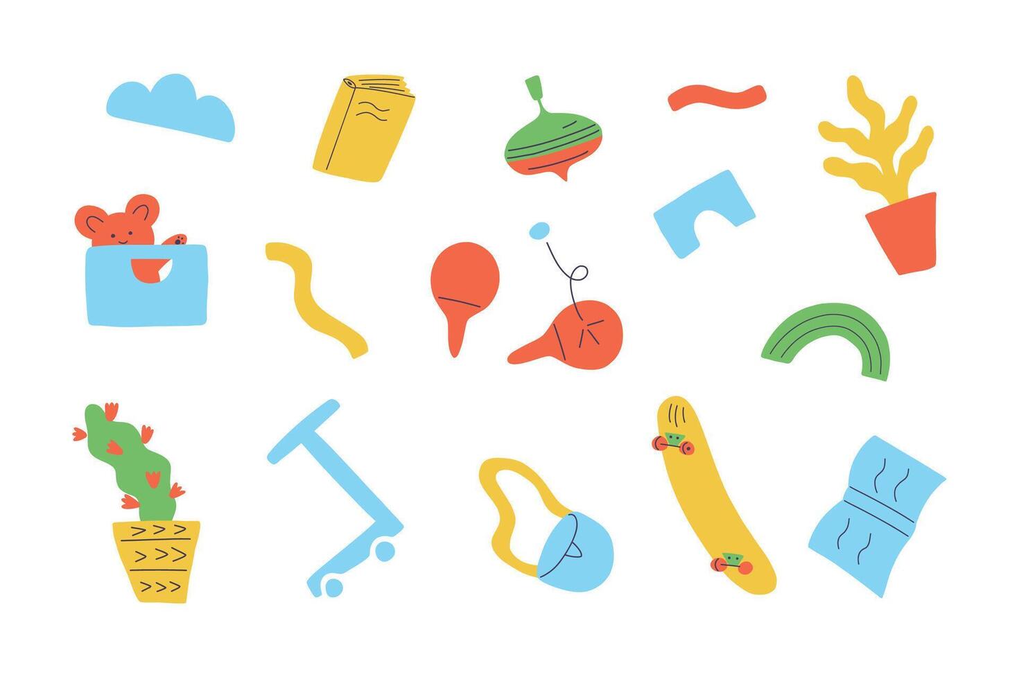 Set of toys for concept of swap things. Sharing or swap party background. Eco consumption of things. vector