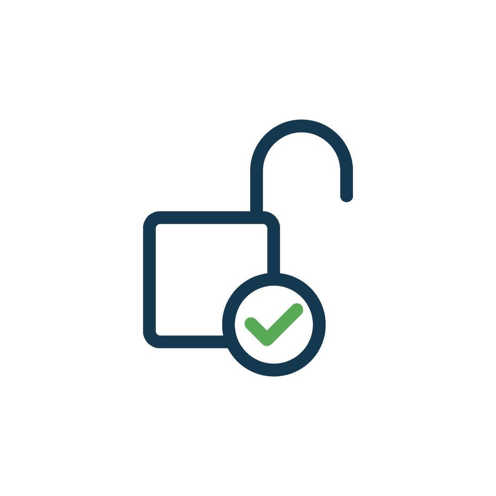 Line Art Simple Check Mark Padlock Icon Template vector