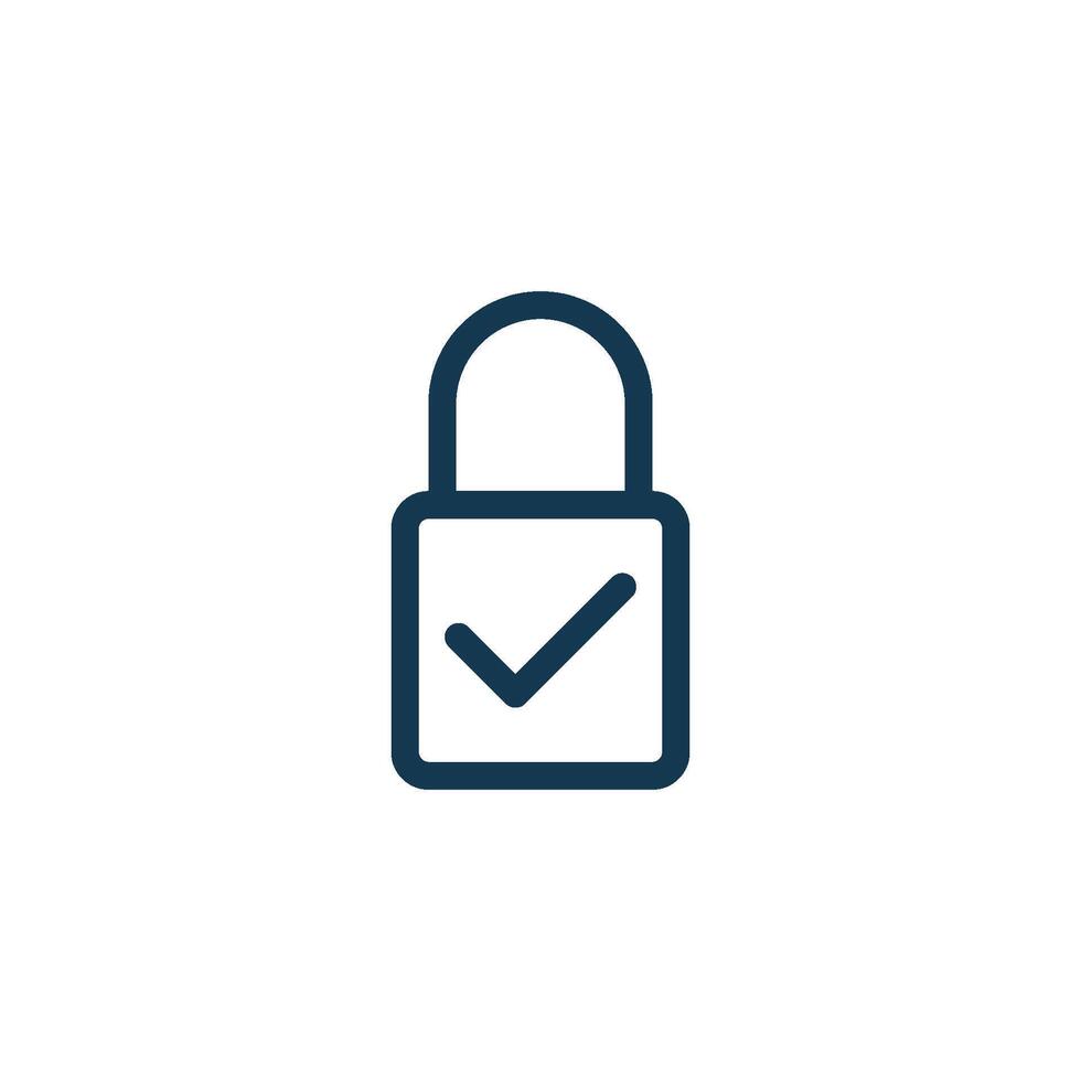 Simple Check Mark Padlock Icon Template Line Art vector
