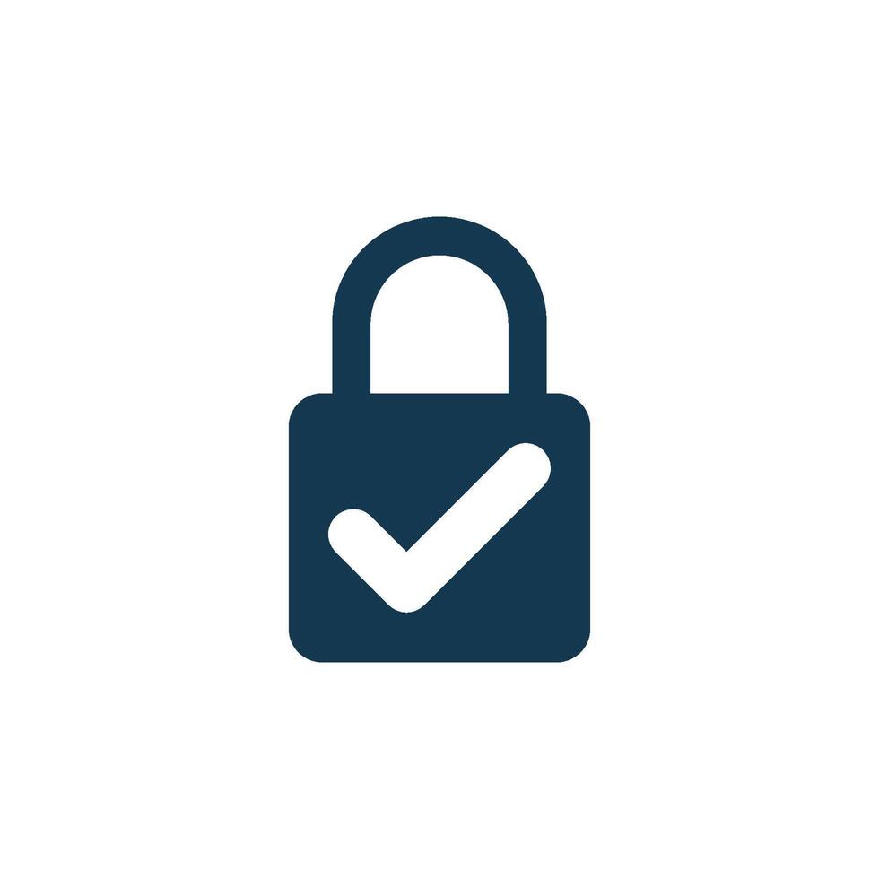 Simple Negative Space Check Mark Padlock Icon Template vector