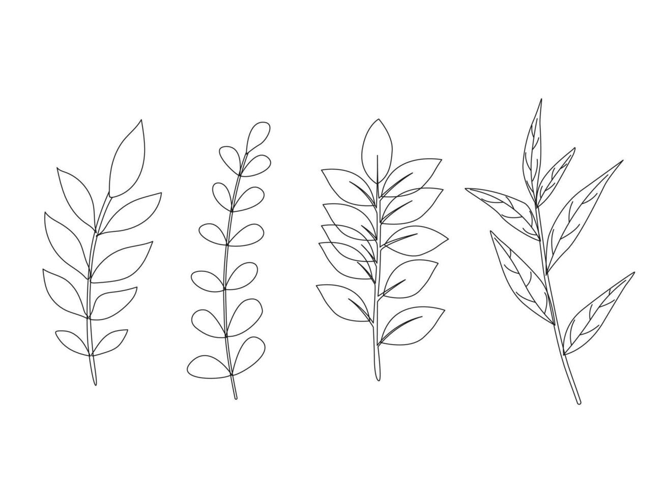 Set of leaves. Hand drawn decorative elements. doodle style on white background. simple botanical illustrations vector