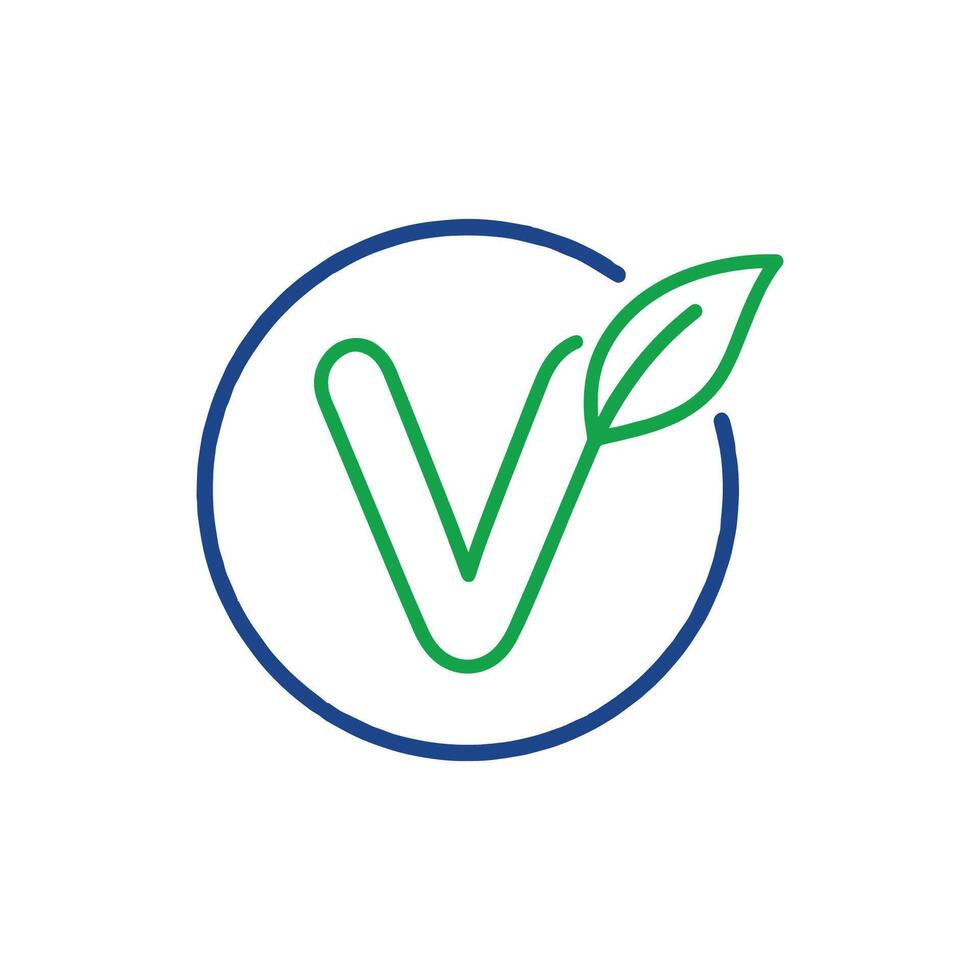 Illustration of letter V with circle leaf logo vector
