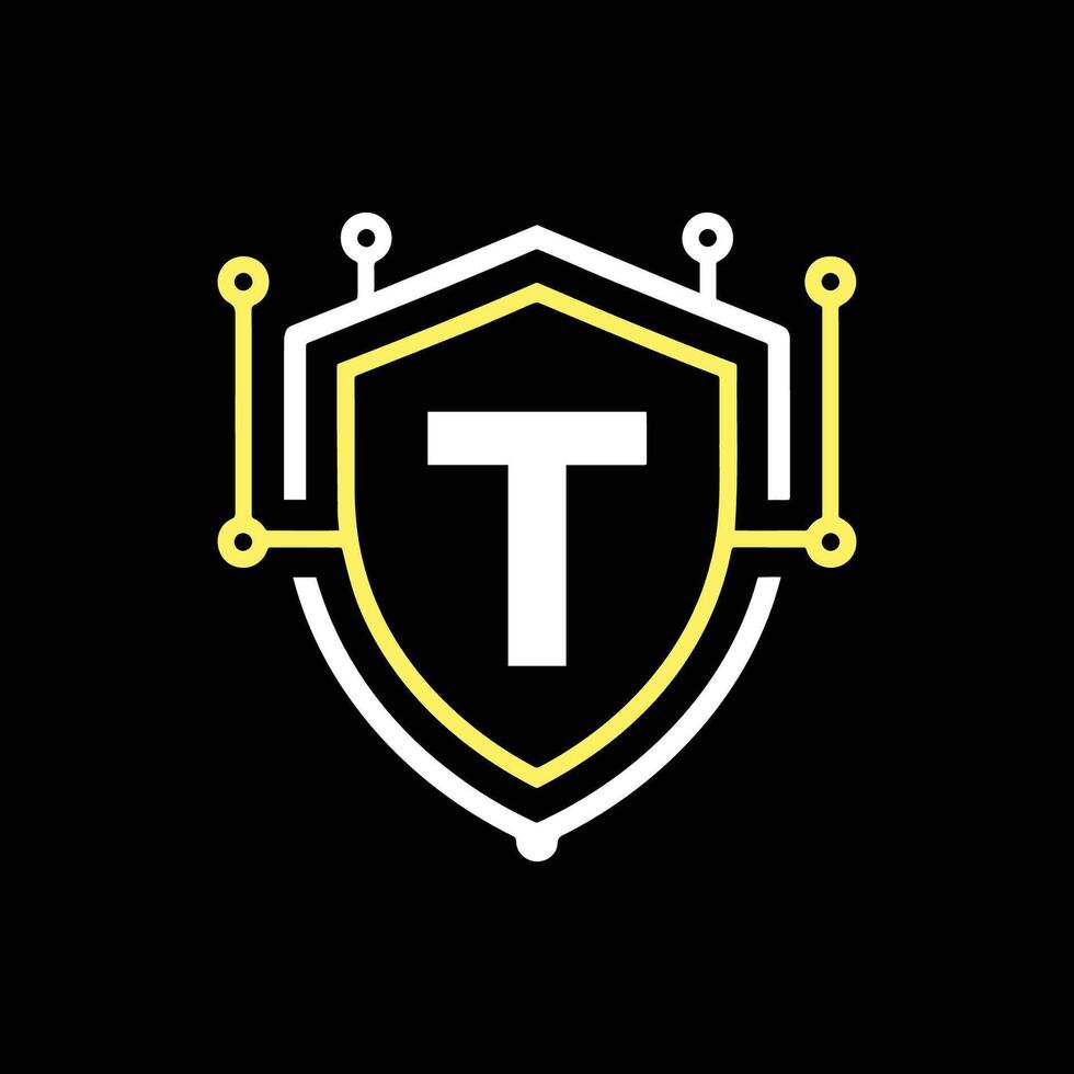 Illustration of letter T esports shield logo vector