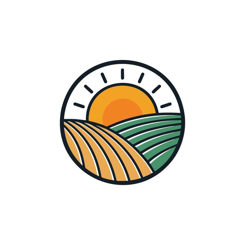 Illustration of agricultural field circular emblem vector