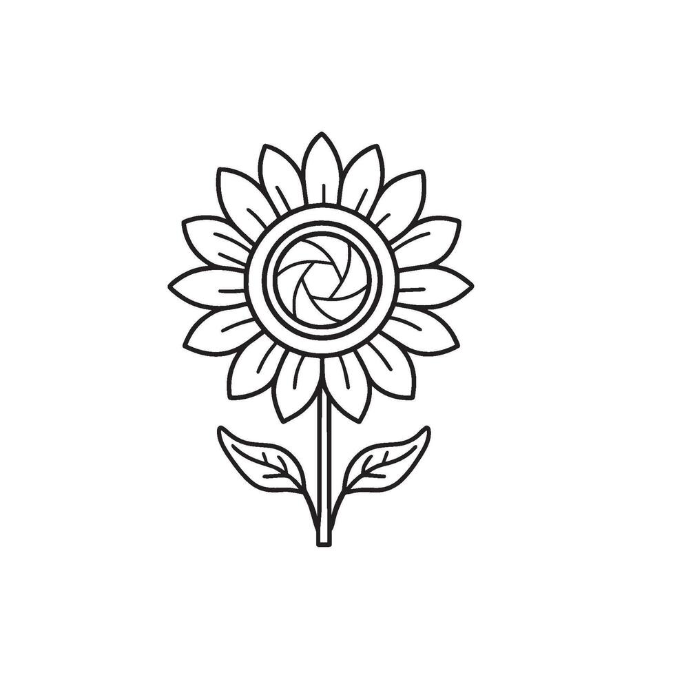 simple doodle of camera lens in the middle of sunflower vector