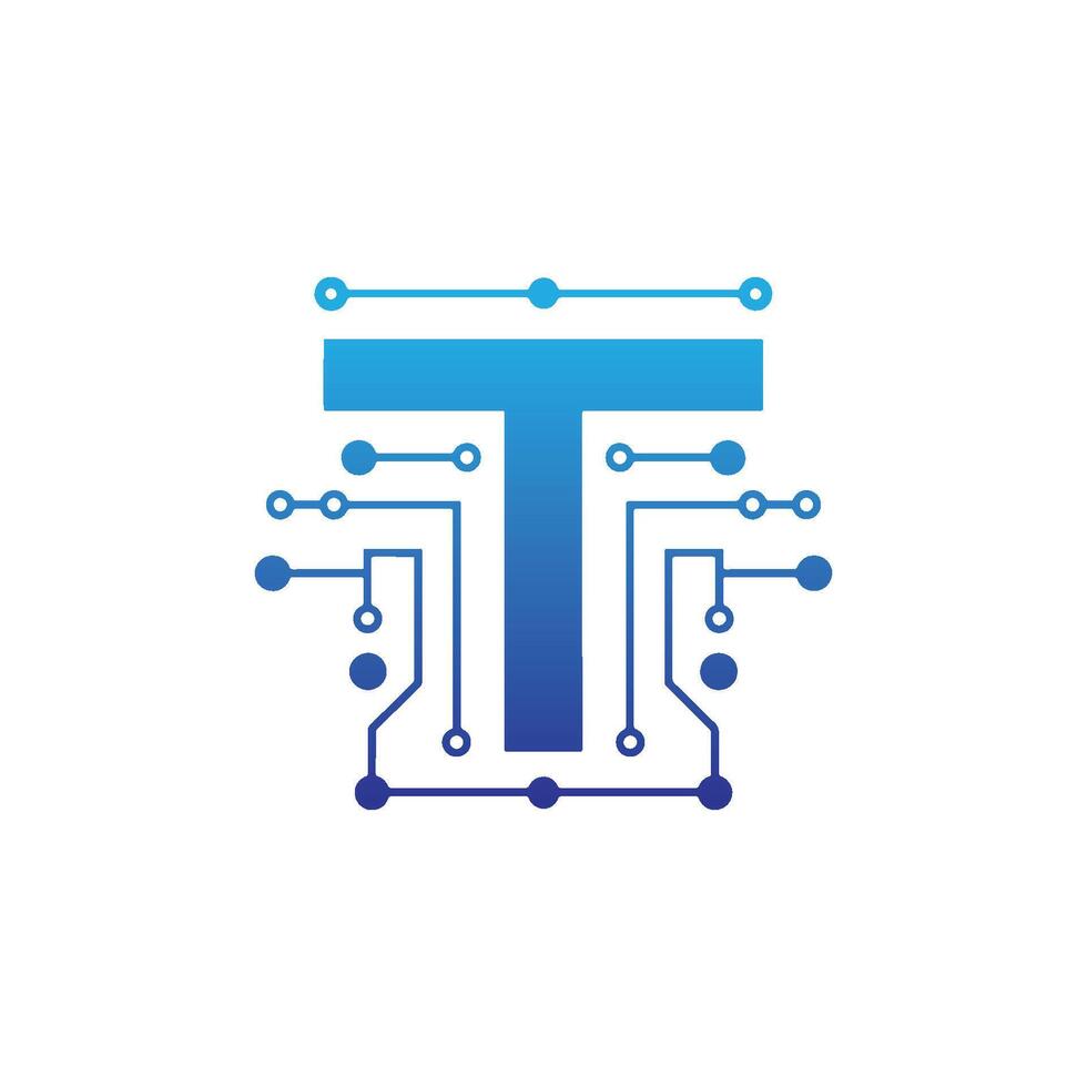 Letter T Logo with Technology Networks vector