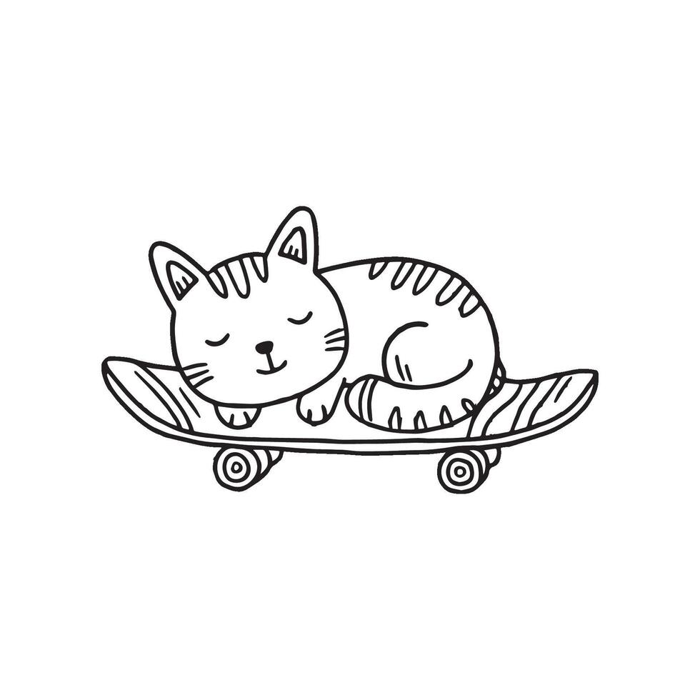 Simple drawing of cat sleep in skateboard vector