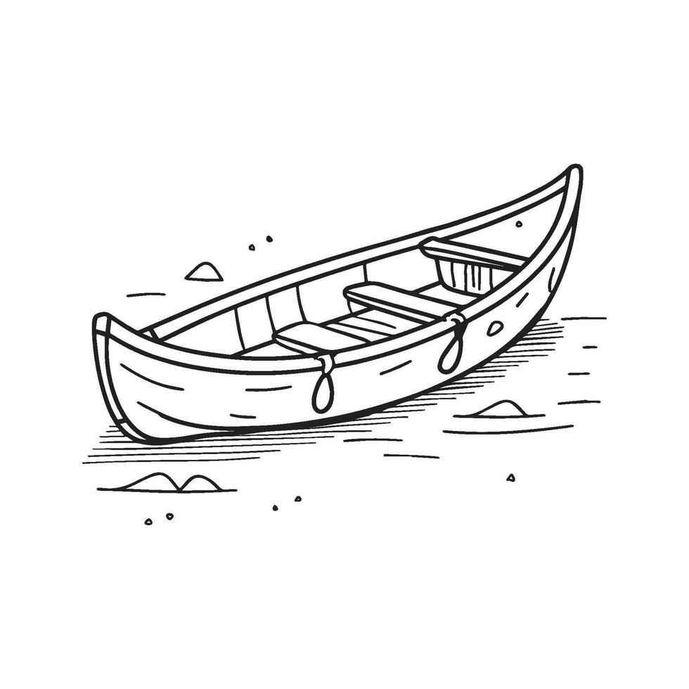 Simple drawing of a canoe by the water beach vector