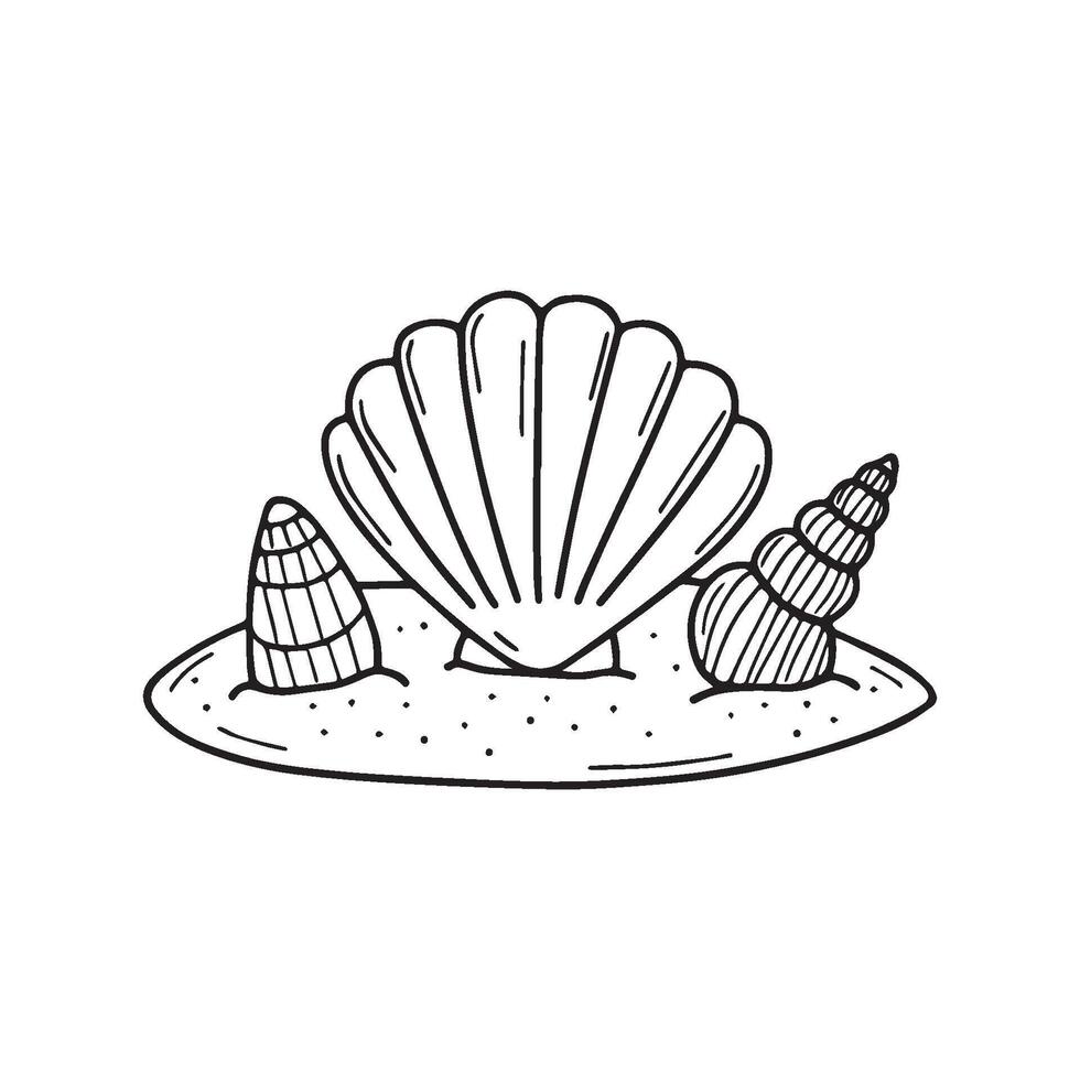 Simple drawing of a seashell collection on beach sand vector