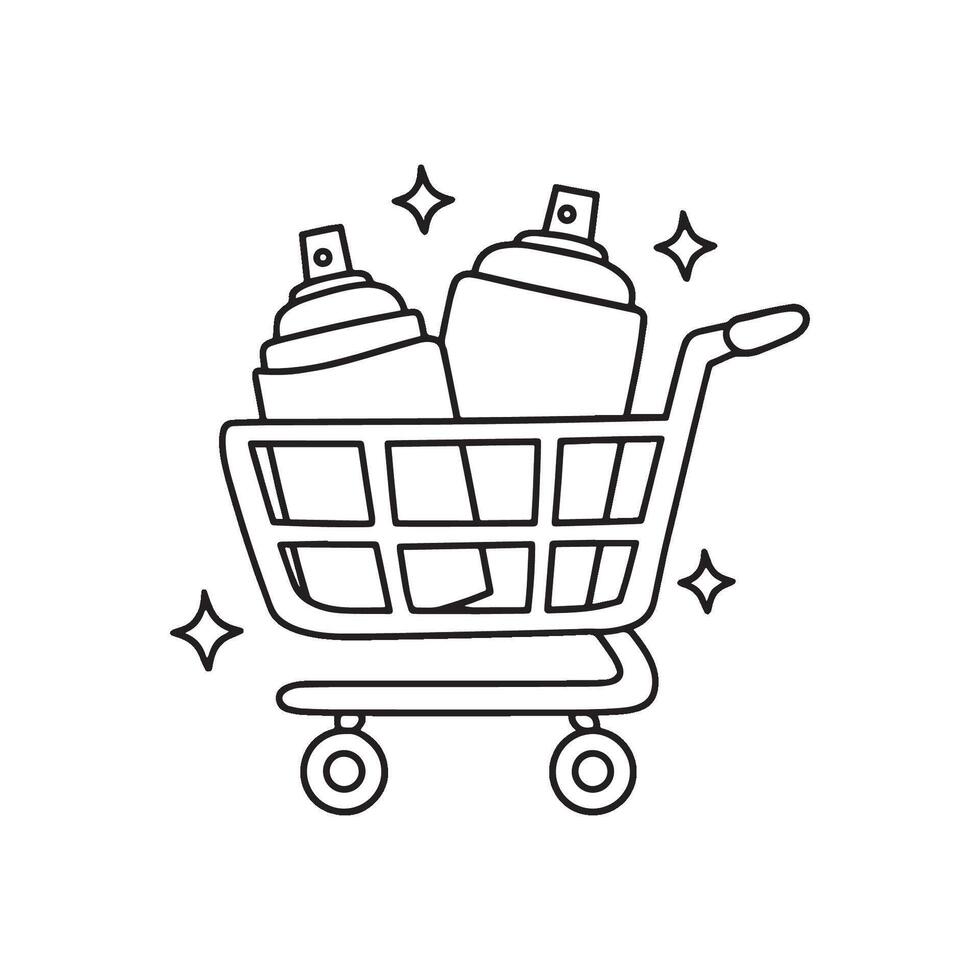 Simple drawing of shopping cart full or spray paints vector