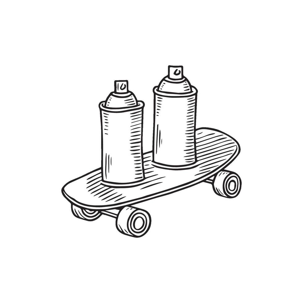 Simple drawing of spray paint cans playing skateboard vector