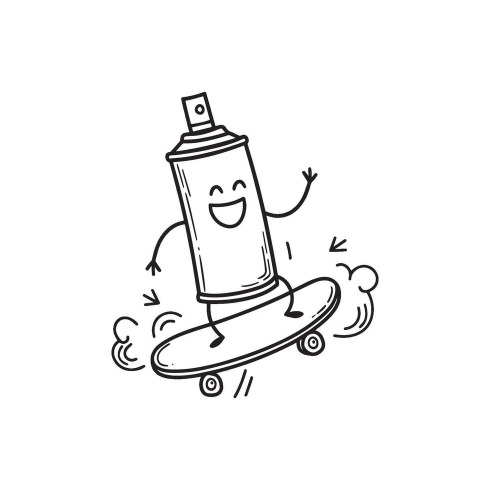 Simple drawing of spray paint cans playing skateboard vector