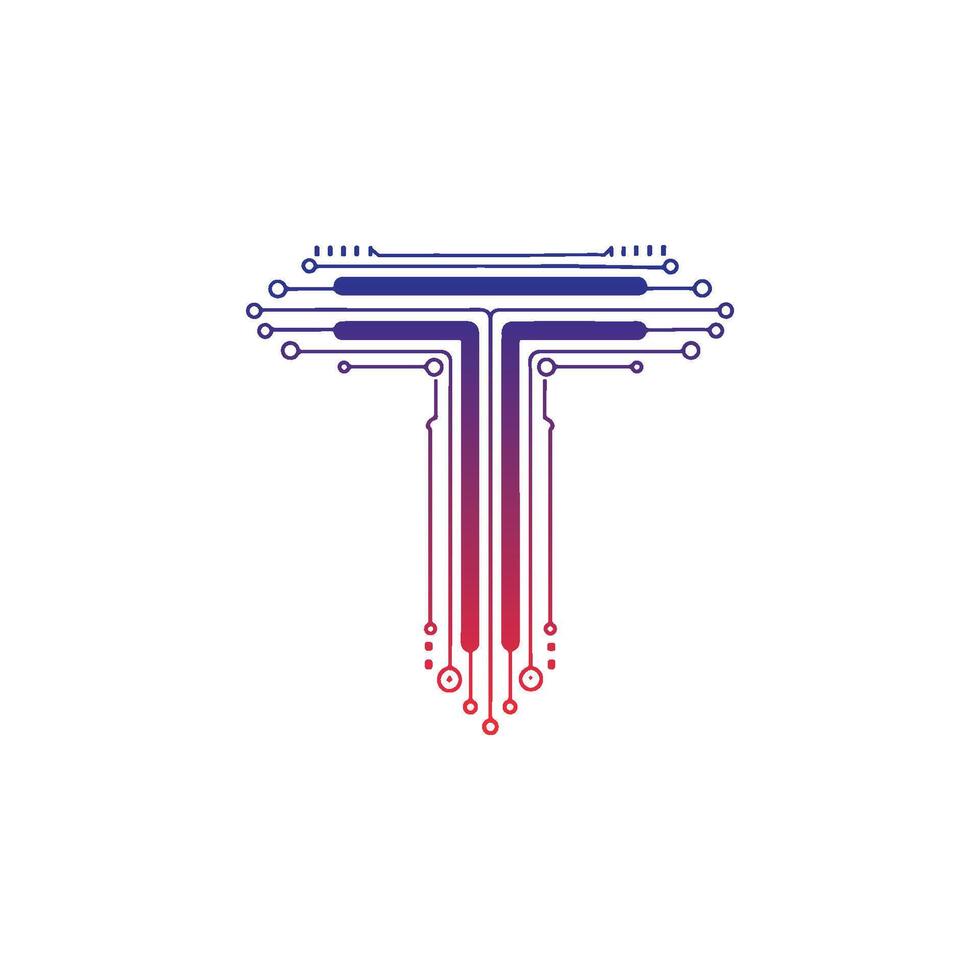 Letter T Logo with Technology Networks vector