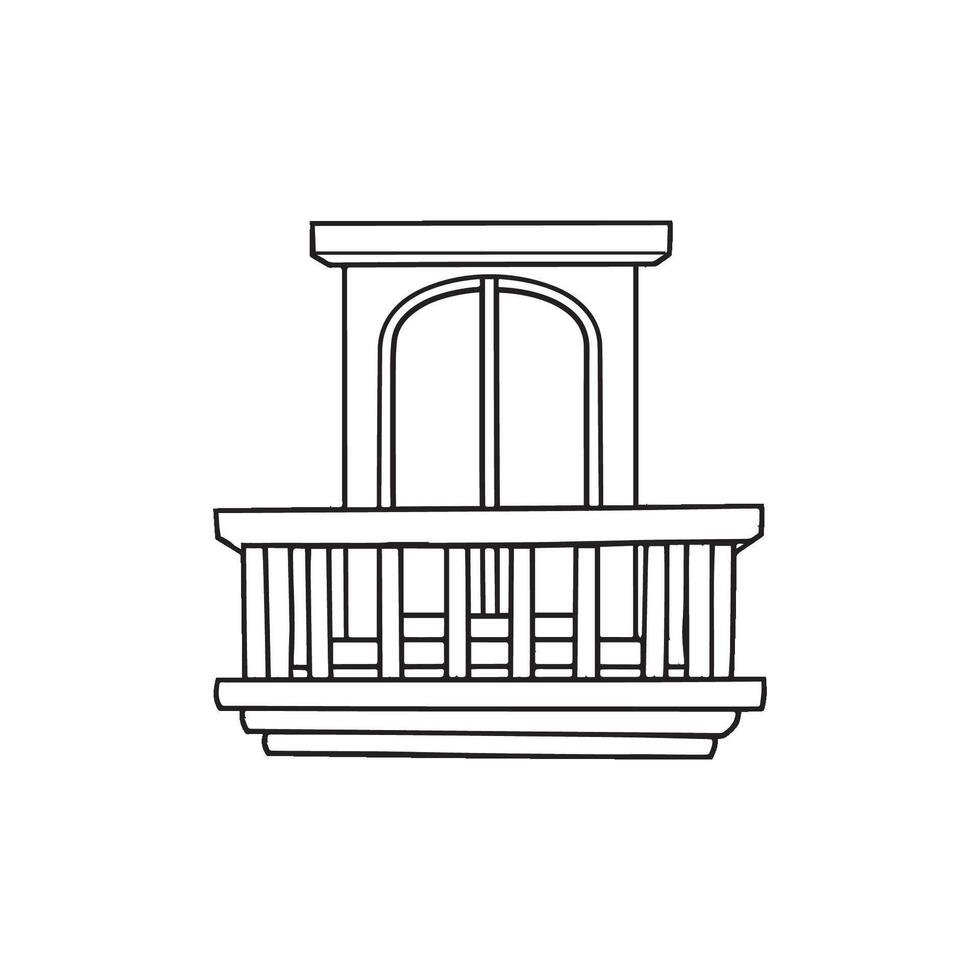 simple doodle Window and wooden balcony vector