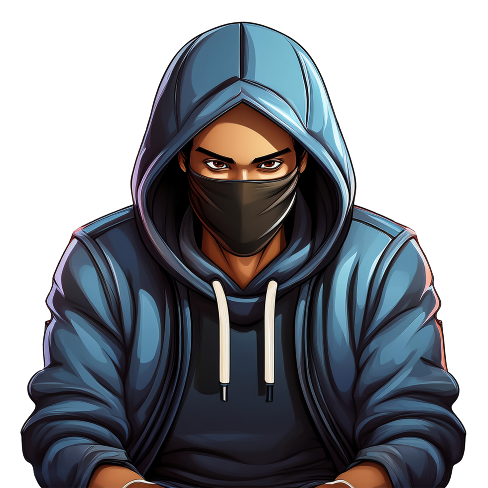 An illustration of a man in a hoodie and mask png