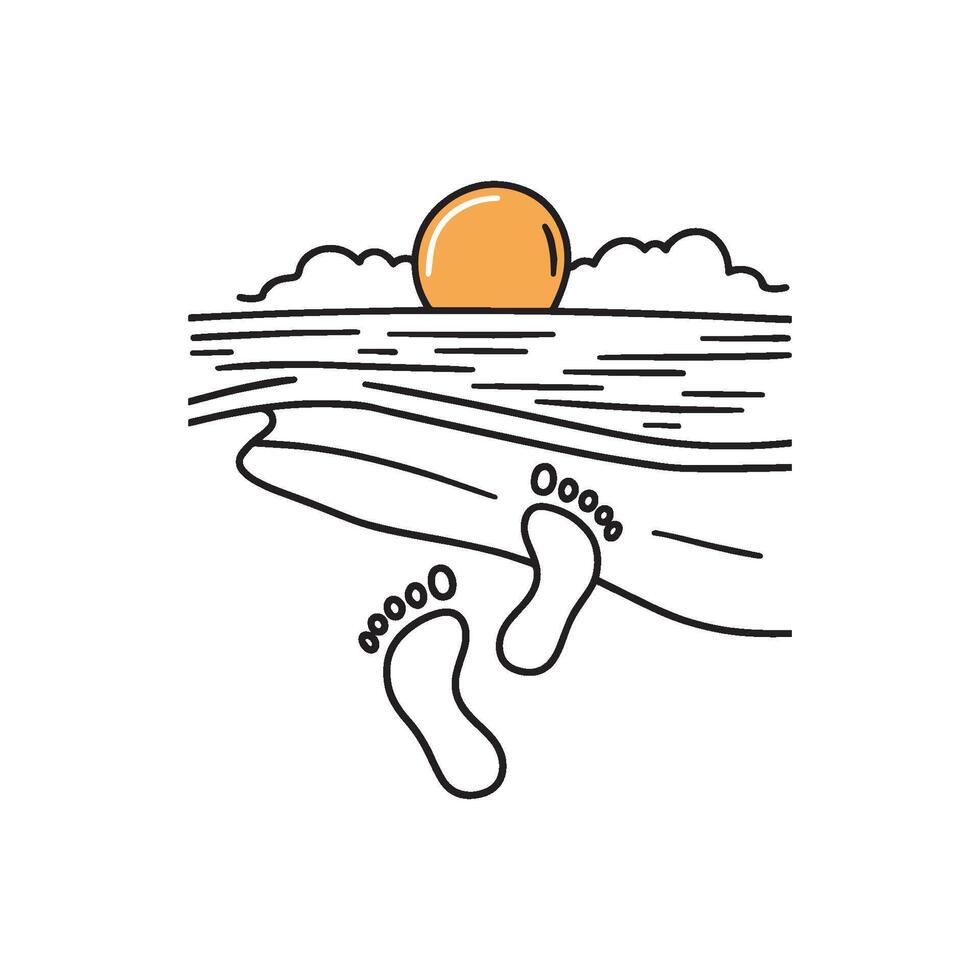 Simple drawing of footprints leading to the beach water vector