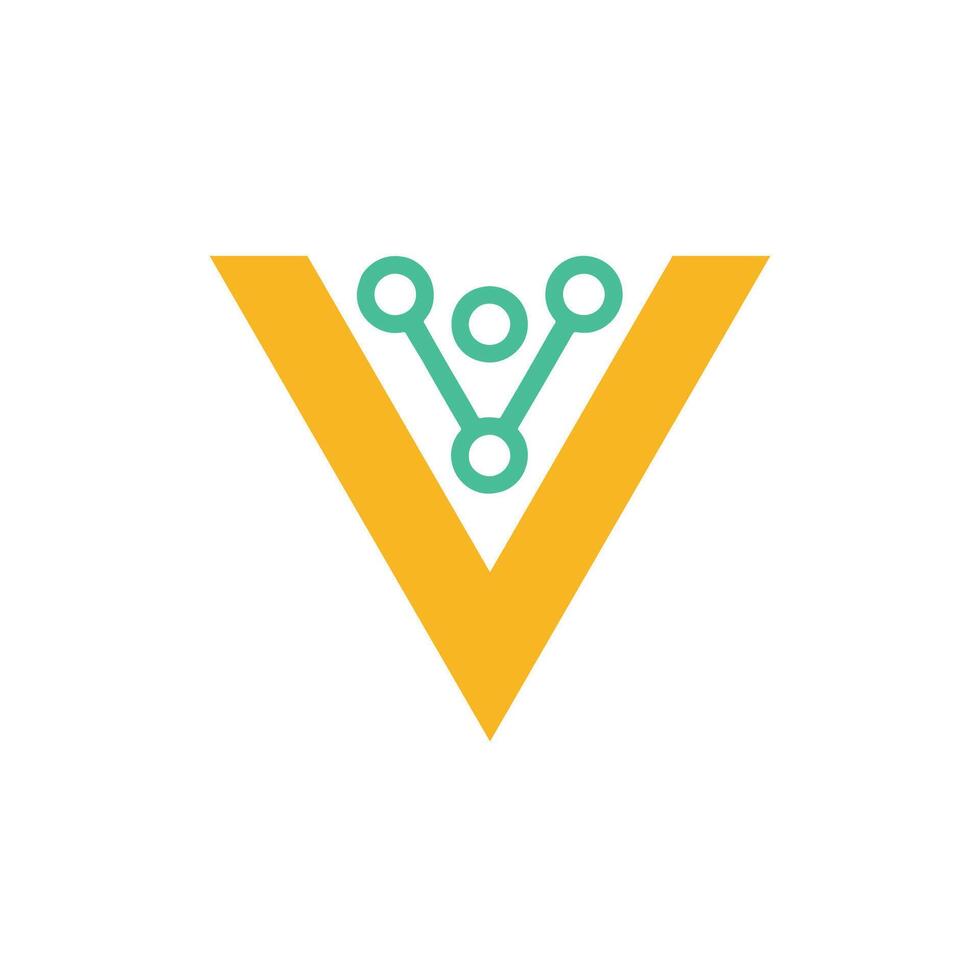 Illustration of the Letter V Logo with a Technology Network Symbol vector