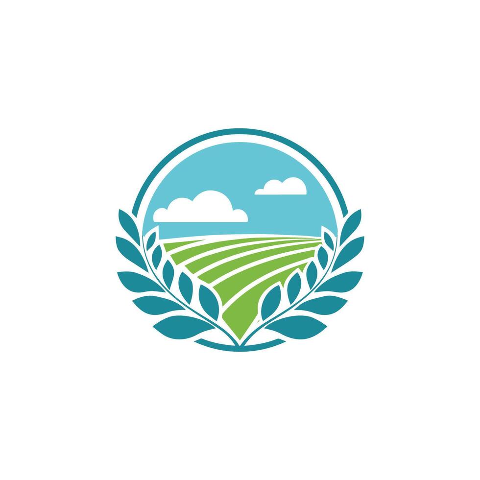 Illustration of an Agriculture Logo with Farmland and a Leaf vector
