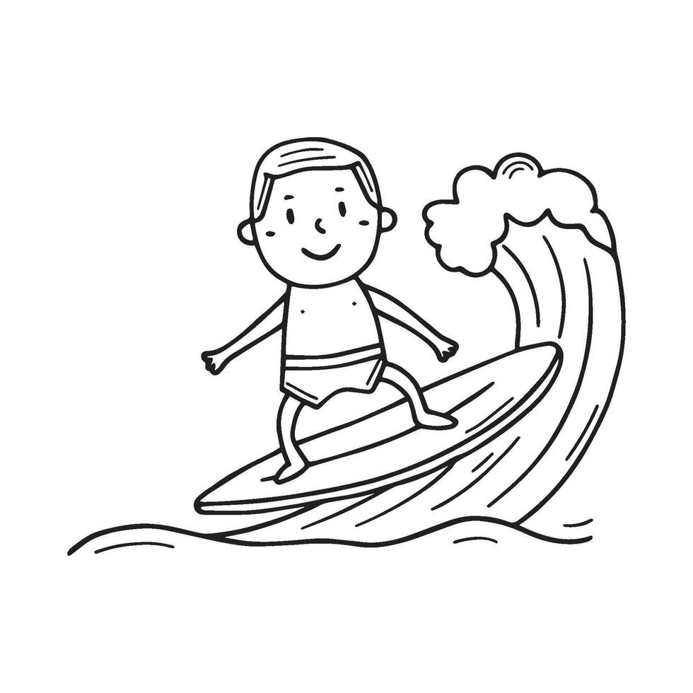 Simple drawing of a surfer man riding a wave vector