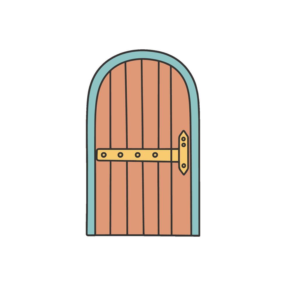 Doodle of a wooden door with brass hinges vector