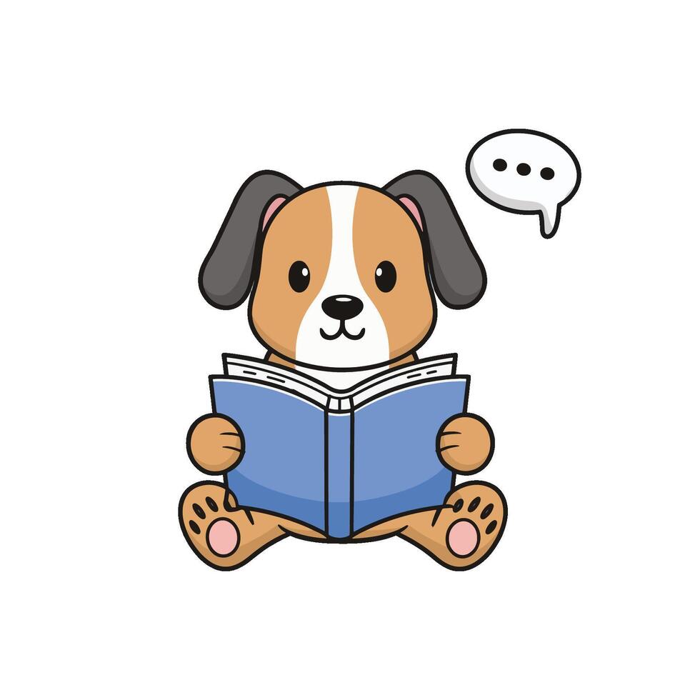 Doodle illustration of a cute dog reading a book vector