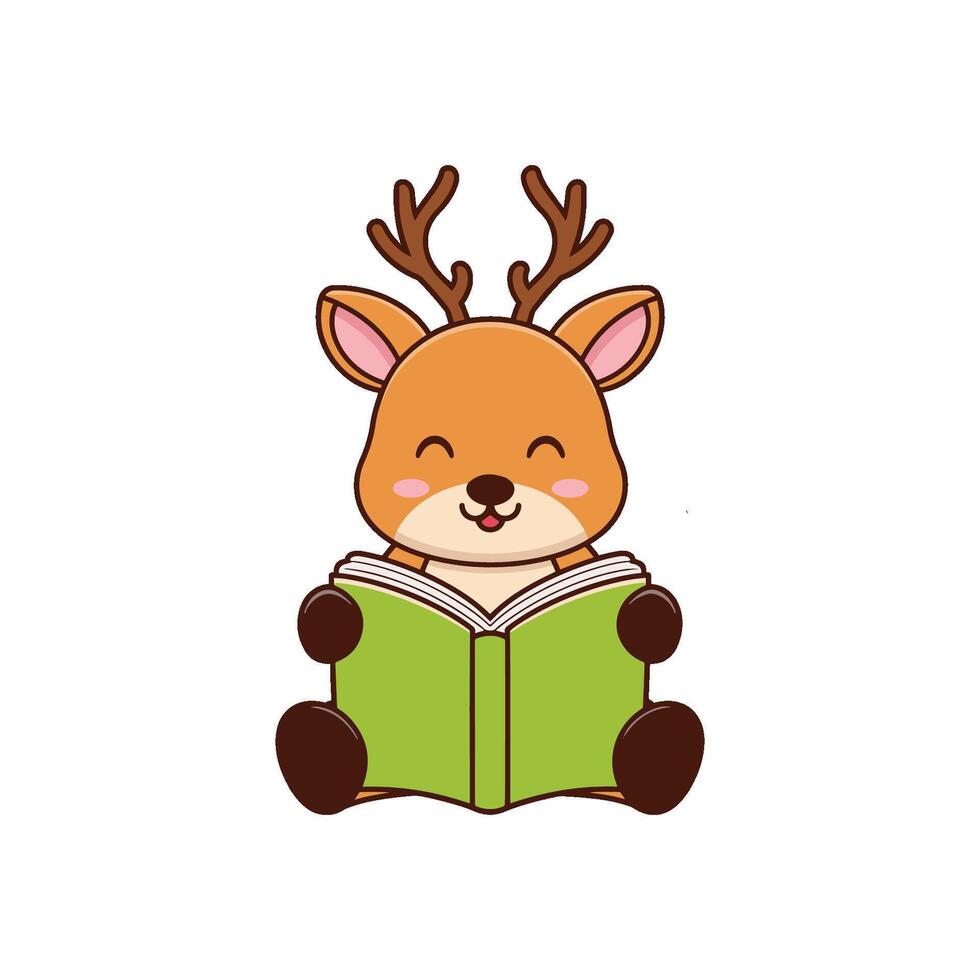 Doodle illustration of a cute deer reading a book vector