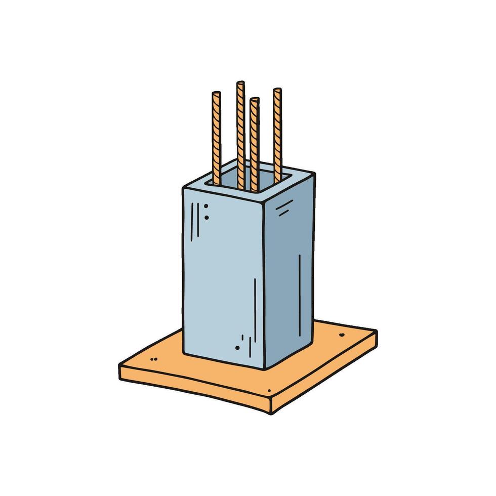 Doodle of a concrete pillar with forms and rebar vector