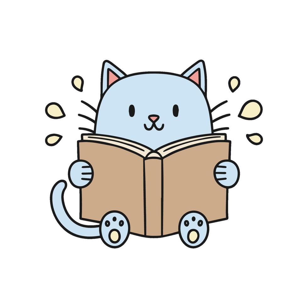 Doodle draw A cat reading a book vector