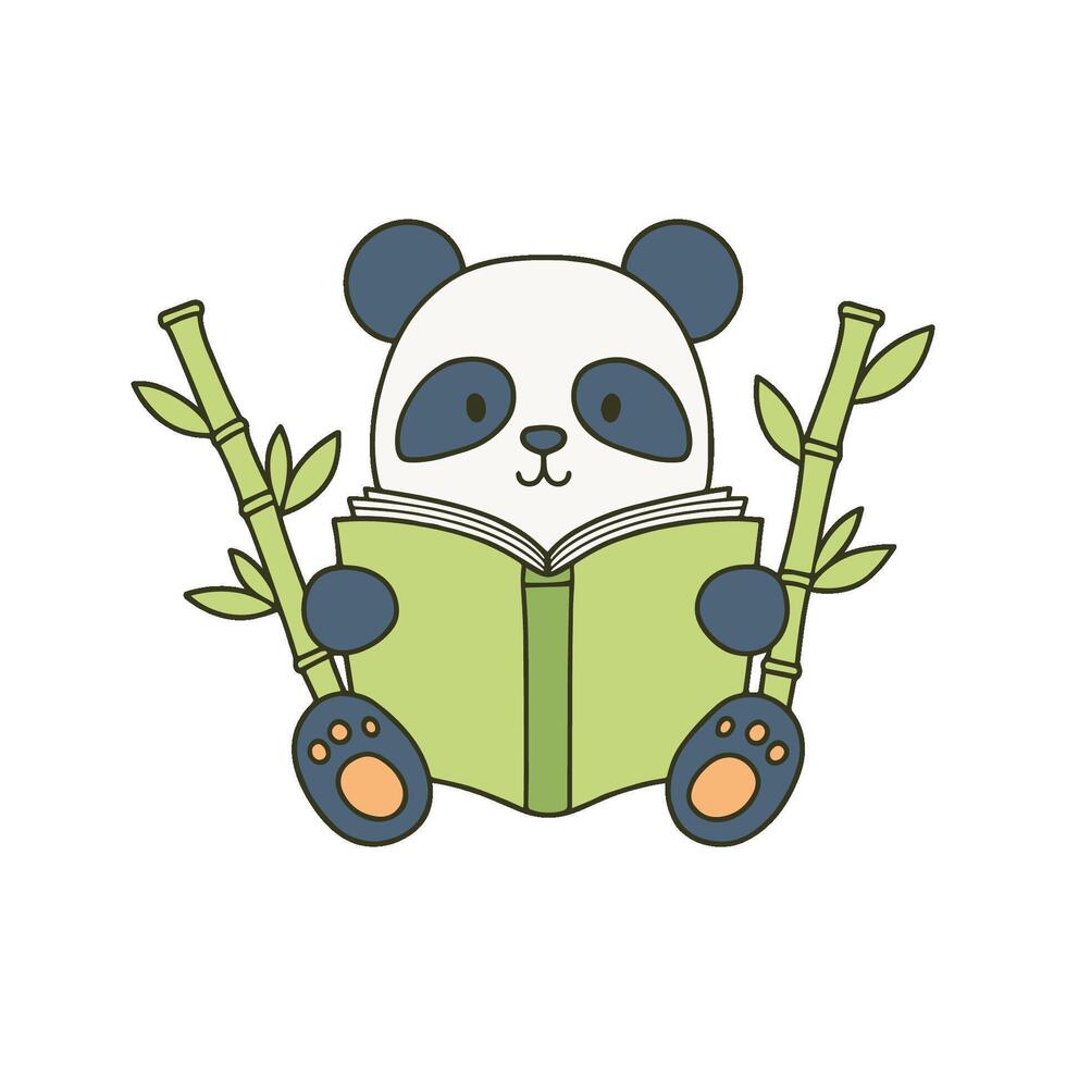 Doodle illustration of a cute panda reading a book vector
