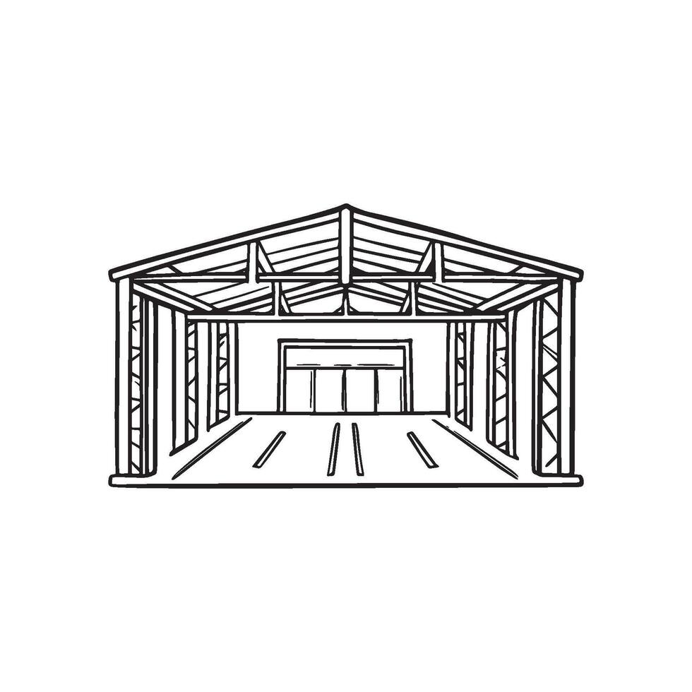 Illustration warehouse with steel beams doodle vector
