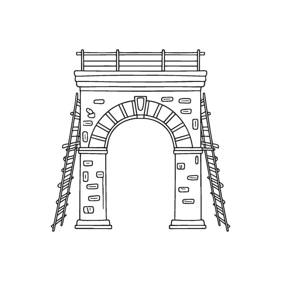 Illustration Doodle of a stone arch with keystone and scaffolding vector