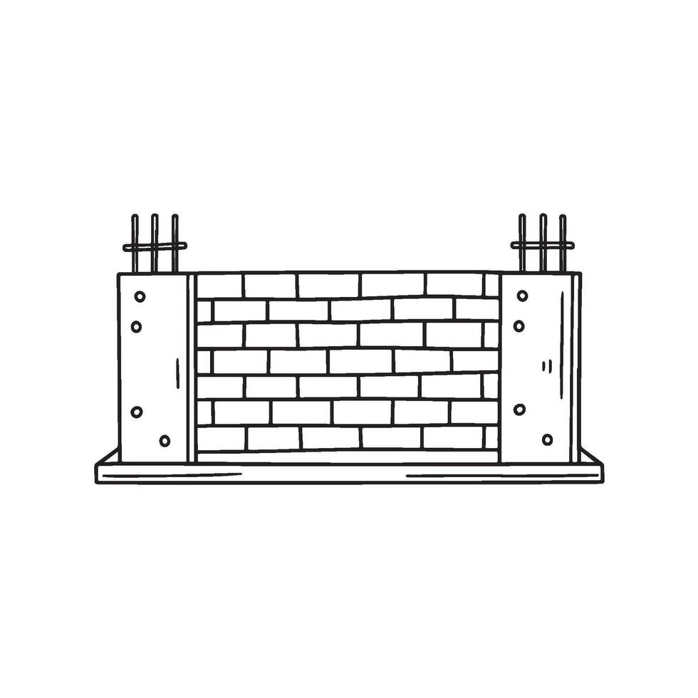 Illustration Doodle of a concrete wall with formwork and rebar vector