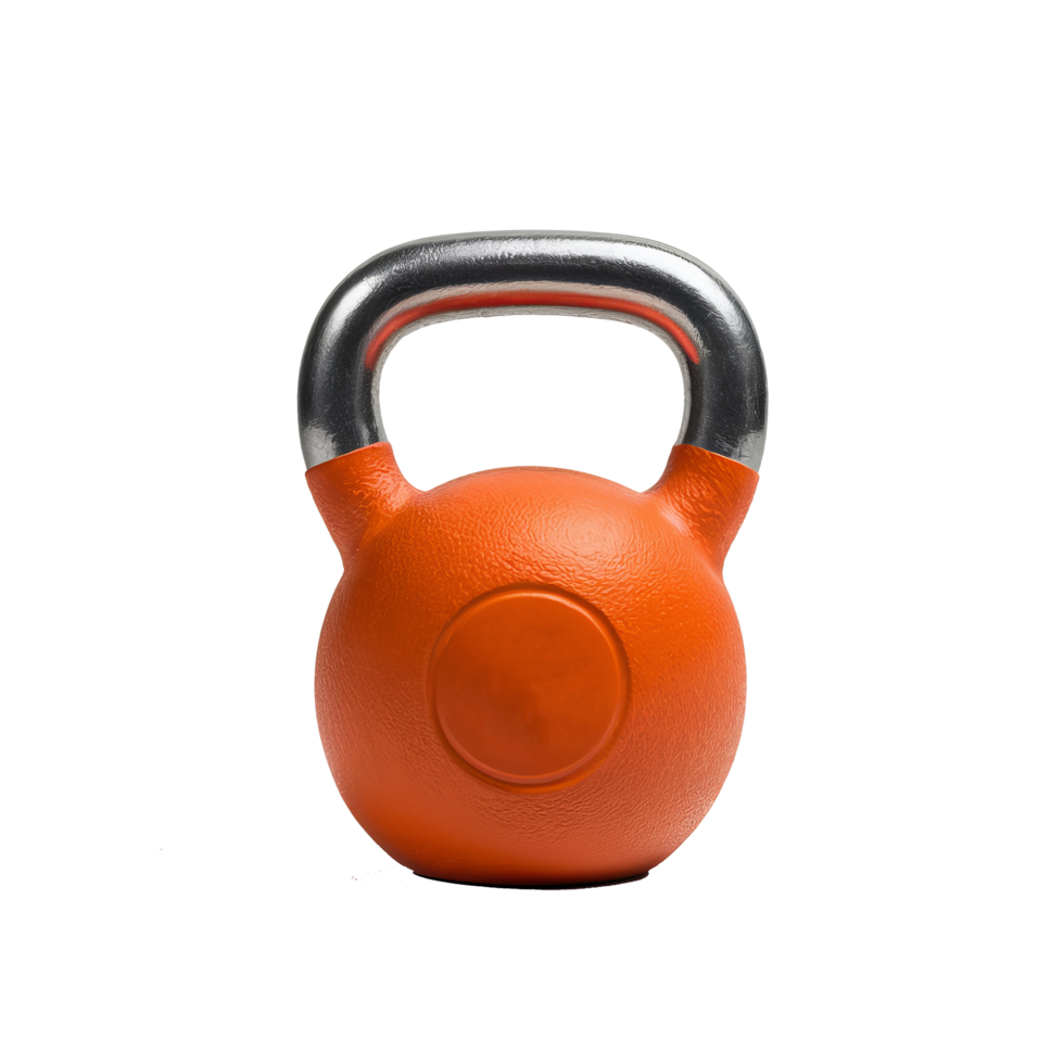 yellow kettlebell with black handle on black floor with gym background and bokeh lights low key dark lighting with copy space png
