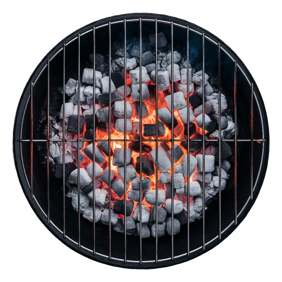 Empty round grill isolated on transparent background, top view png