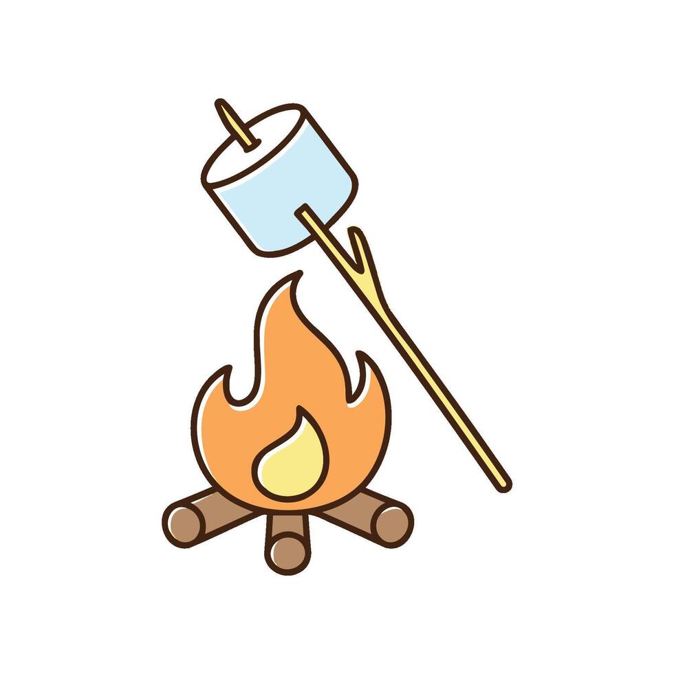 Illustration of marshmallow skewered on stick and burned on a campfire vector