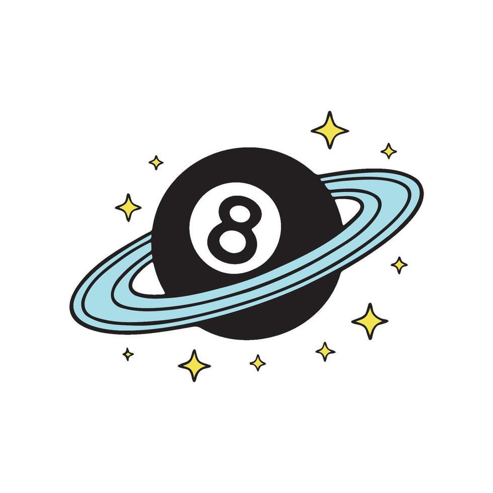 Illustration of pool ball number 8 with saturn ring vector