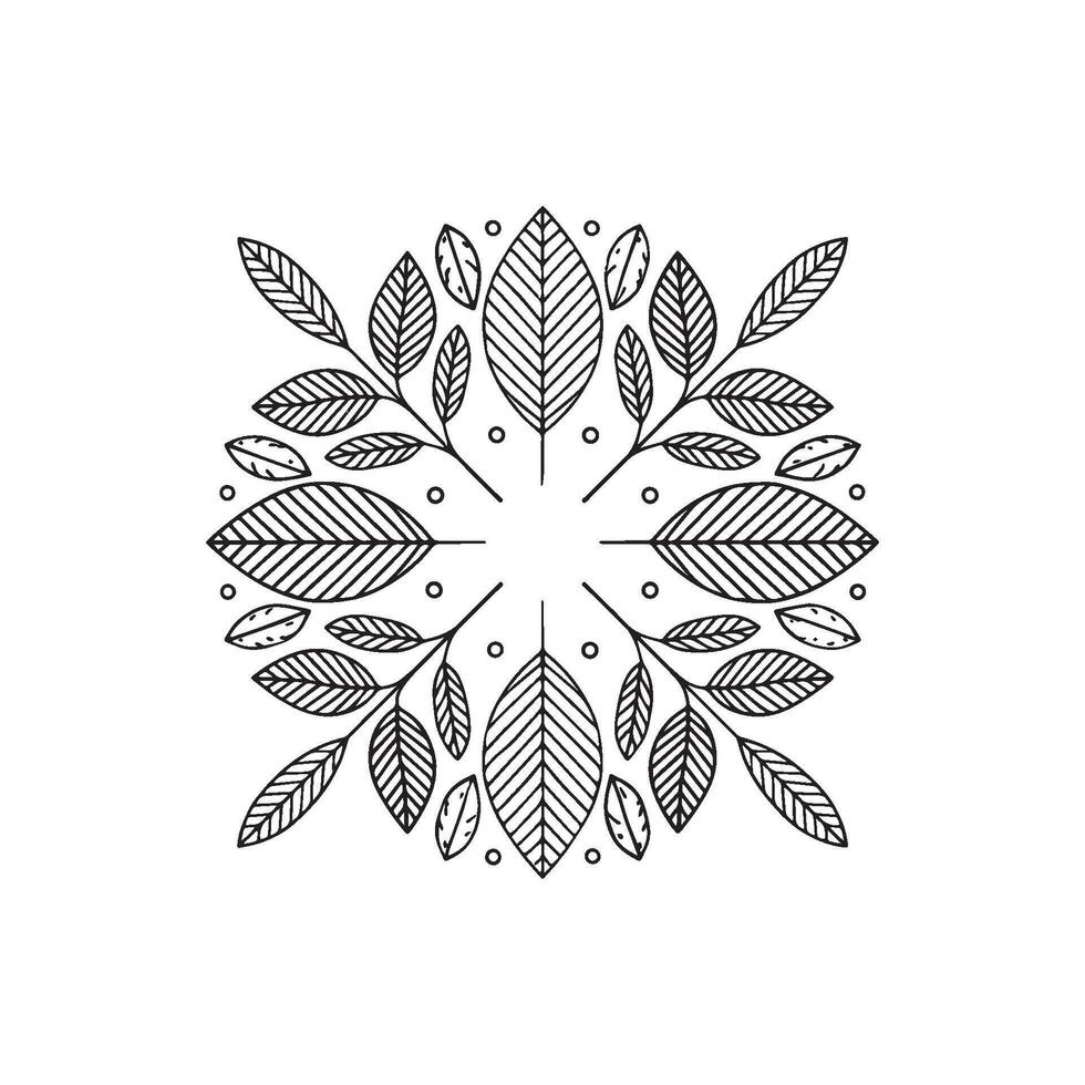 Illustration square logo with natural leaf elements. made with elegant thin lines vector