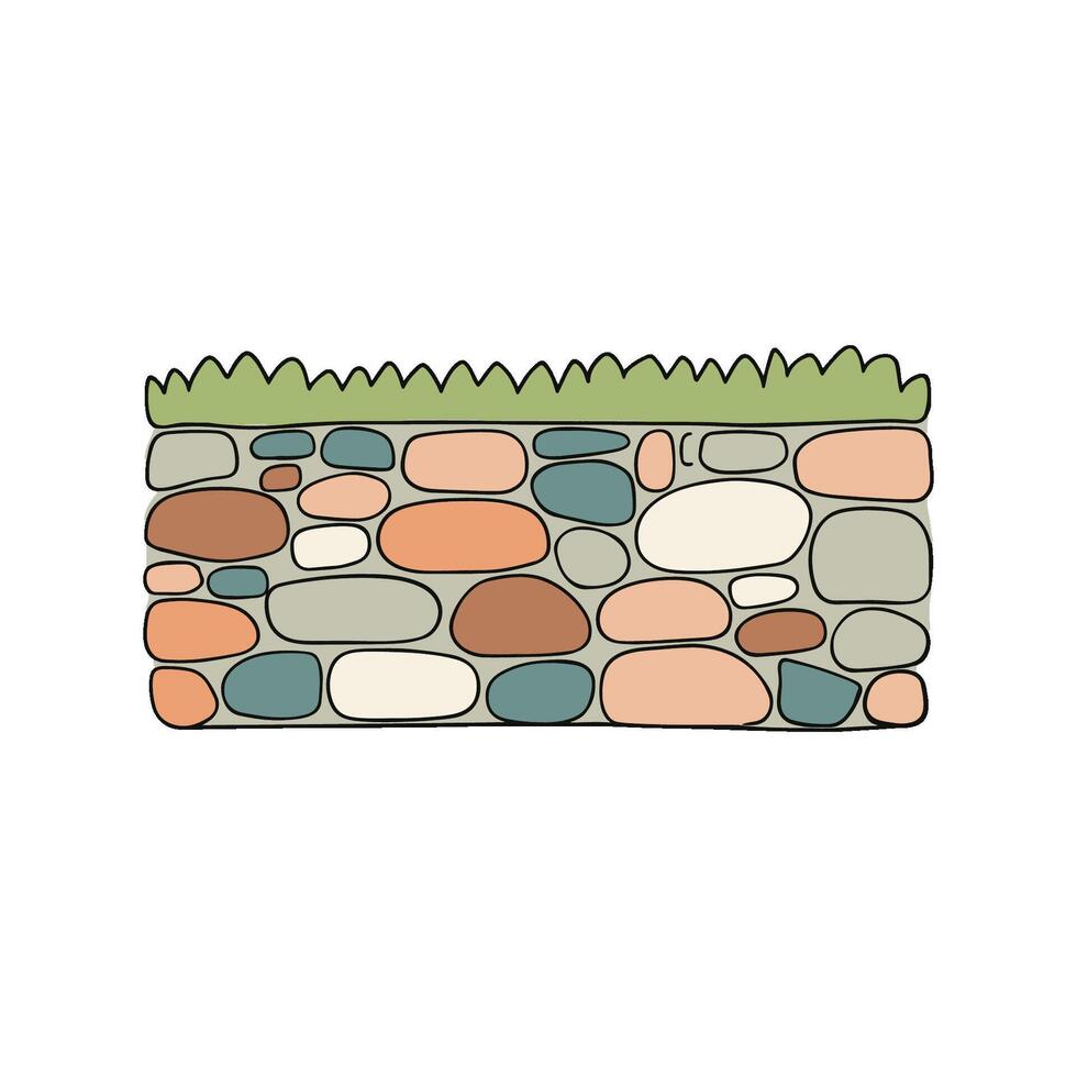 Doodle of a stone garden wall with grass vector