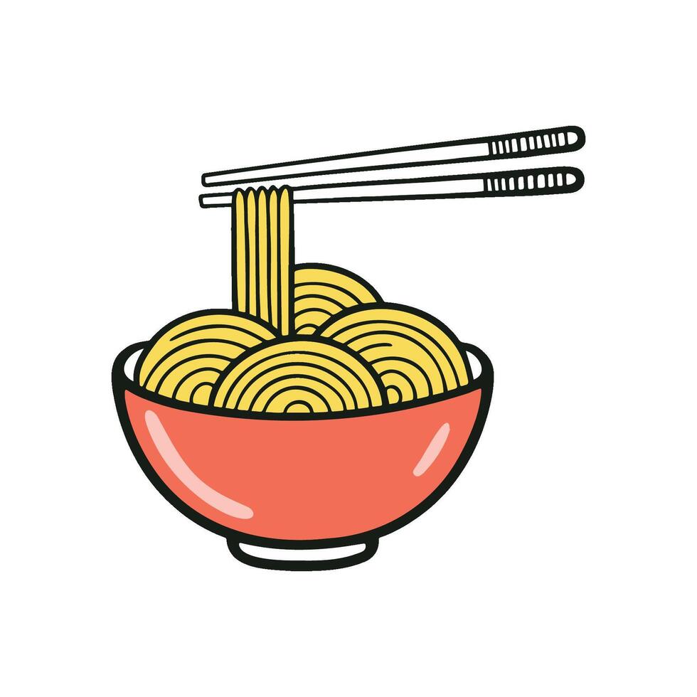 Illustration of a bowl of noodles and chopsticks vector