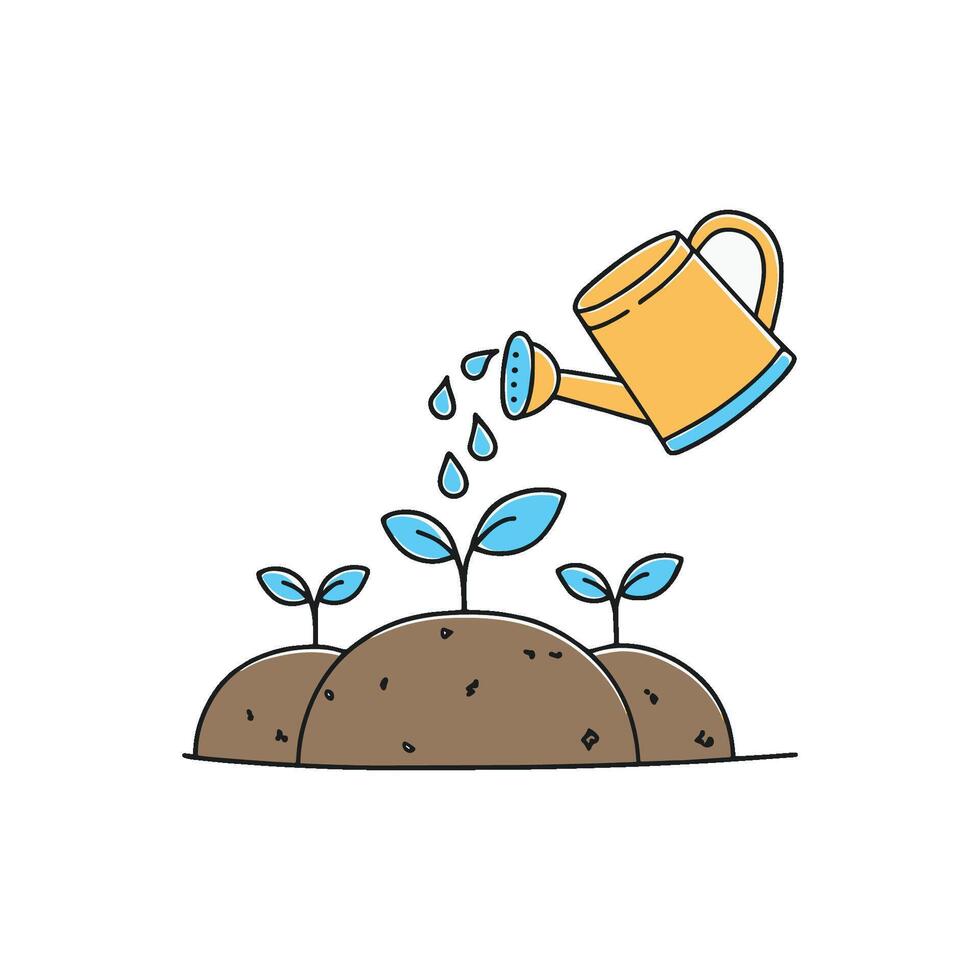 Illustration of watering plant and plant seed on a lump of soil vector