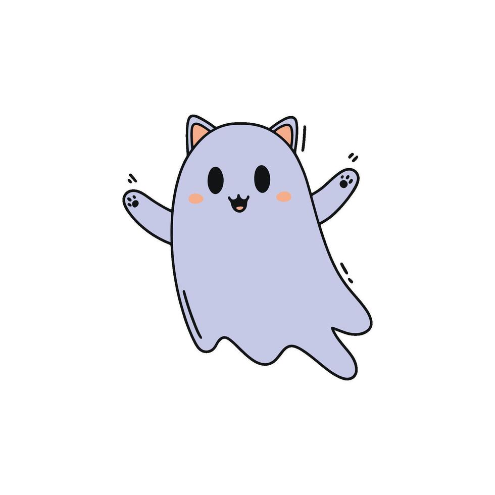 Illustration of cute ghost cat floating and fly vector