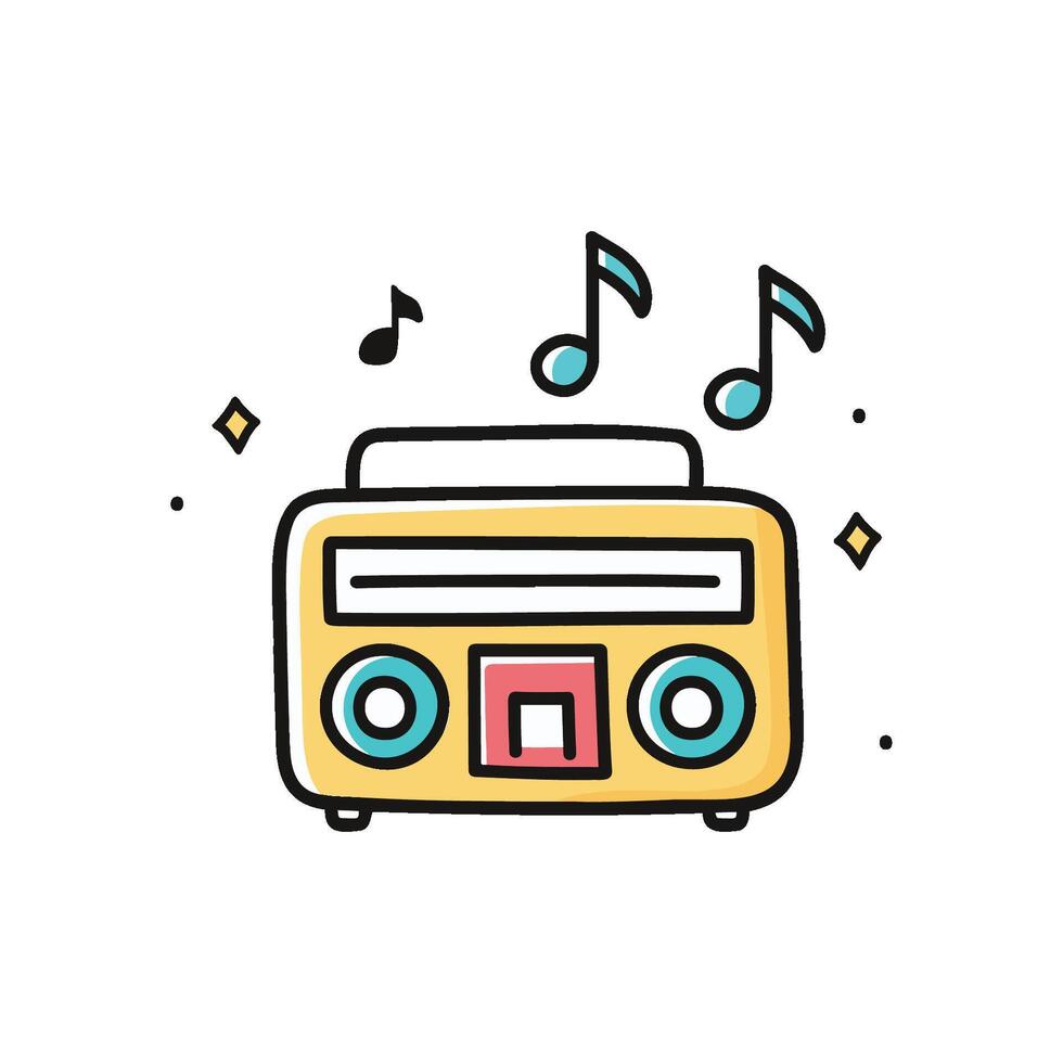 Illustration of retro radio tape and music note symbol vector